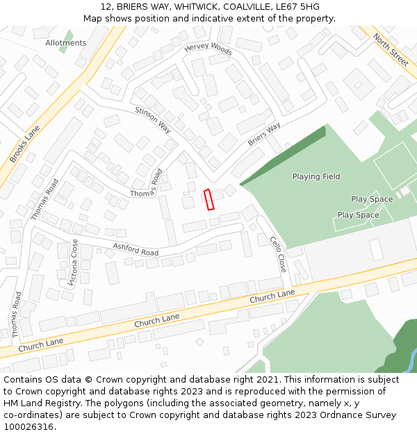 12, BRIERS WAY, WHITWICK, COALVILLE, LE67 5HG: Location map and indicative extent of plot