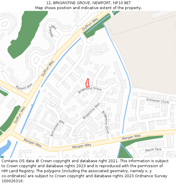 12, BRIGANTINE GROVE, NEWPORT, NP10 8ET: Location map and indicative extent of plot