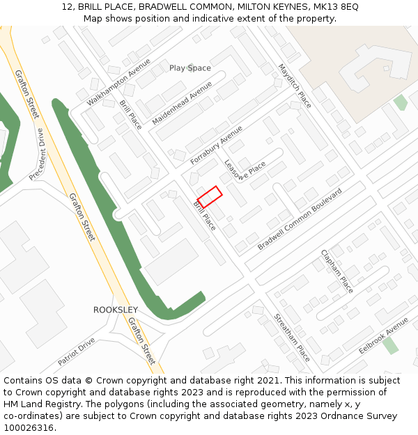 12, BRILL PLACE, BRADWELL COMMON, MILTON KEYNES, MK13 8EQ: Location map and indicative extent of plot