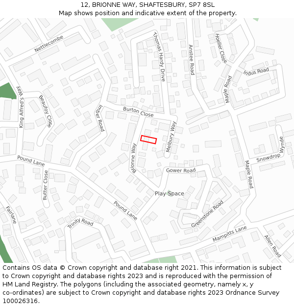 12, BRIONNE WAY, SHAFTESBURY, SP7 8SL: Location map and indicative extent of plot