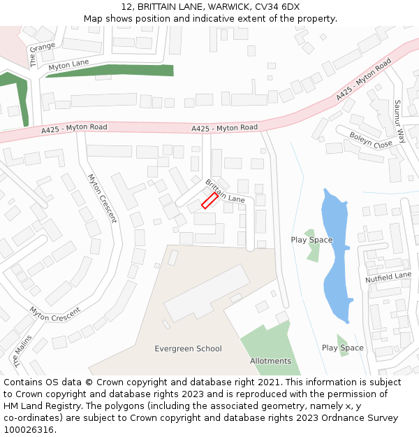 12, BRITTAIN LANE, WARWICK, CV34 6DX: Location map and indicative extent of plot