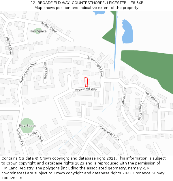 12, BROADFIELD WAY, COUNTESTHORPE, LEICESTER, LE8 5XR: Location map and indicative extent of plot