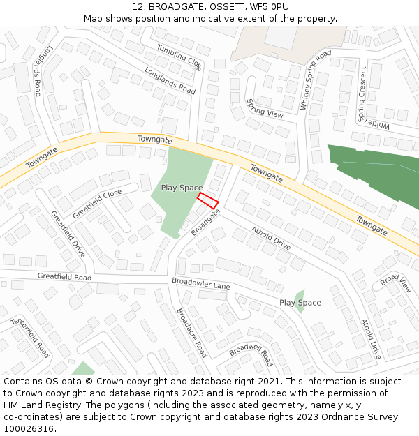 12, BROADGATE, OSSETT, WF5 0PU: Location map and indicative extent of plot