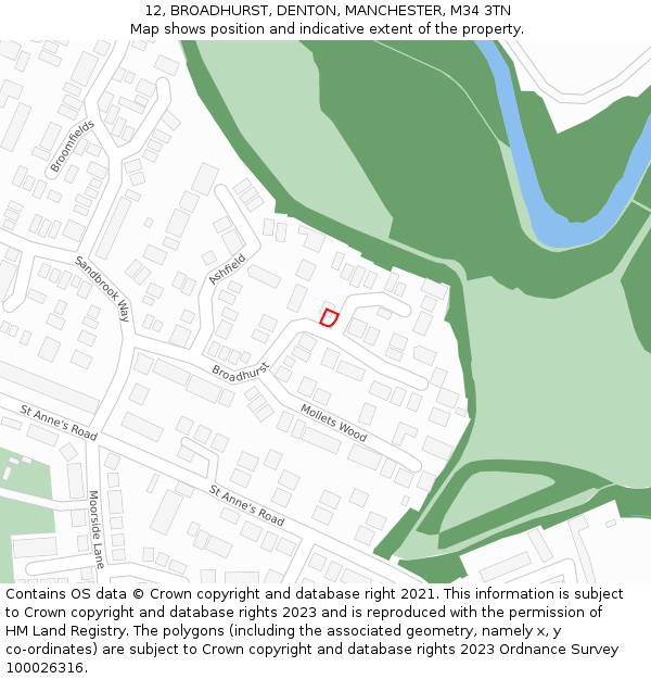 12, BROADHURST, DENTON, MANCHESTER, M34 3TN: Location map and indicative extent of plot