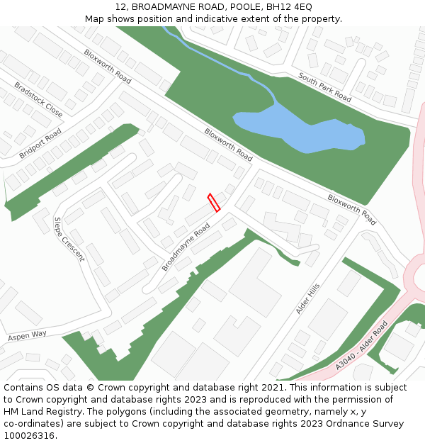 12, BROADMAYNE ROAD, POOLE, BH12 4EQ: Location map and indicative extent of plot