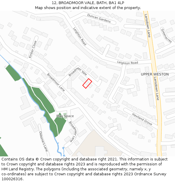 12, BROADMOOR VALE, BATH, BA1 4LP: Location map and indicative extent of plot