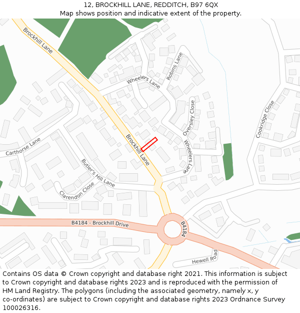 12, BROCKHILL LANE, REDDITCH, B97 6QX: Location map and indicative extent of plot