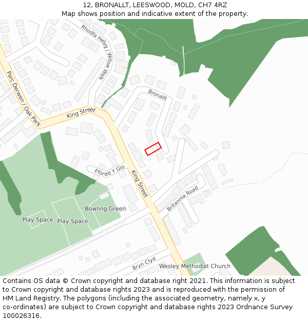 12, BRONALLT, LEESWOOD, MOLD, CH7 4RZ: Location map and indicative extent of plot