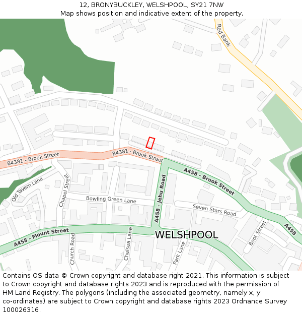 12, BRONYBUCKLEY, WELSHPOOL, SY21 7NW: Location map and indicative extent of plot