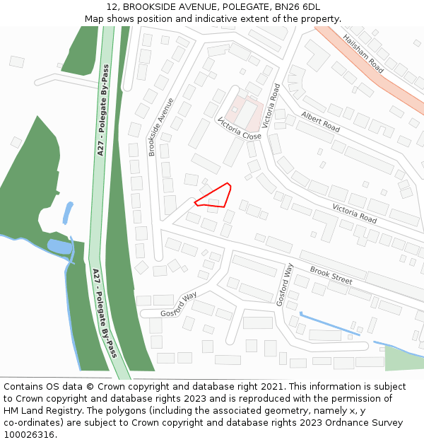 12, BROOKSIDE AVENUE, POLEGATE, BN26 6DL: Location map and indicative extent of plot