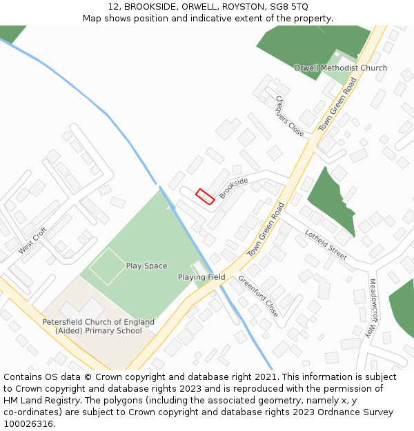 12, BROOKSIDE, ORWELL, ROYSTON, SG8 5TQ: Location map and indicative extent of plot