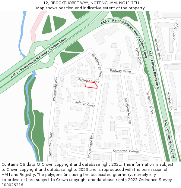 12, BROOKTHORPE WAY, NOTTINGHAM, NG11 7EU: Location map and indicative extent of plot