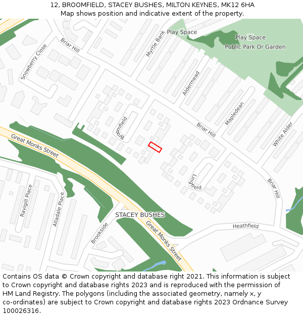 12, BROOMFIELD, STACEY BUSHES, MILTON KEYNES, MK12 6HA: Location map and indicative extent of plot