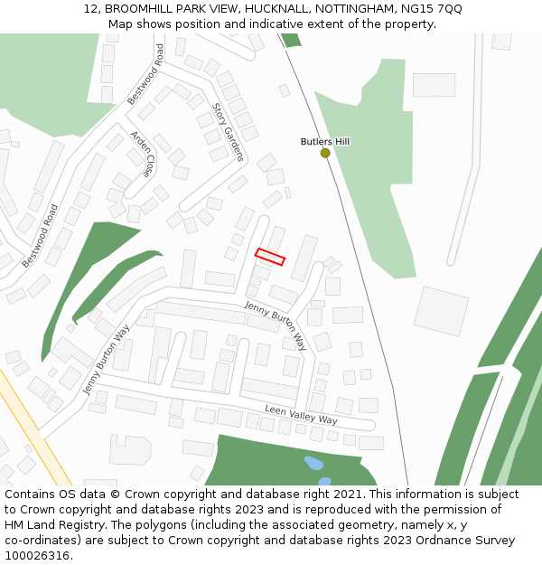 12, BROOMHILL PARK VIEW, HUCKNALL, NOTTINGHAM, NG15 7QQ: Location map and indicative extent of plot