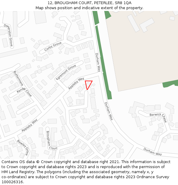 12, BROUGHAM COURT, PETERLEE, SR8 1QA: Location map and indicative extent of plot