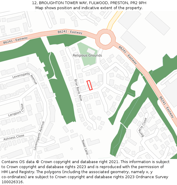 12, BROUGHTON TOWER WAY, FULWOOD, PRESTON, PR2 9PH: Location map and indicative extent of plot