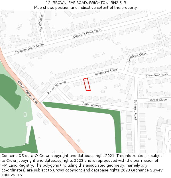 12, BROWNLEAF ROAD, BRIGHTON, BN2 6LB: Location map and indicative extent of plot