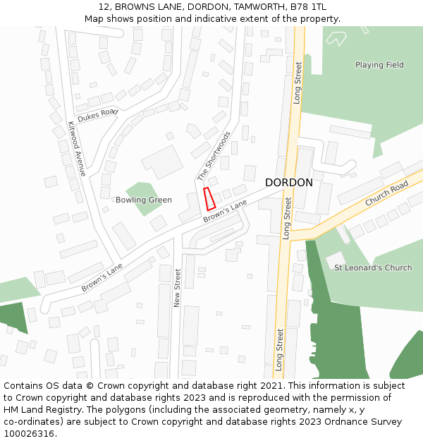 12, BROWNS LANE, DORDON, TAMWORTH, B78 1TL: Location map and indicative extent of plot