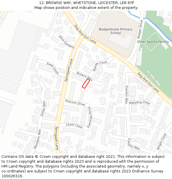 12, BROWNS WAY, WHETSTONE, LEICESTER, LE8 6YP: Location map and indicative extent of plot