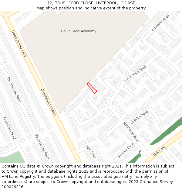 12, BRUSHFORD CLOSE, LIVERPOOL, L12 0SB: Location map and indicative extent of plot