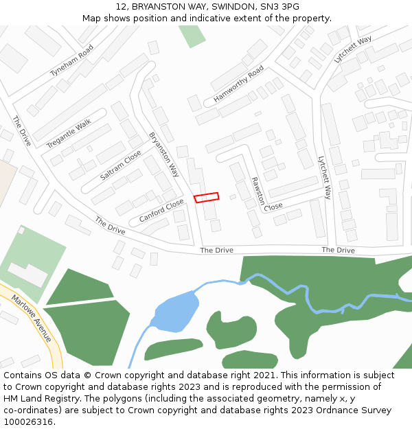 12, BRYANSTON WAY, SWINDON, SN3 3PG: Location map and indicative extent of plot