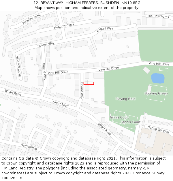 12, BRYANT WAY, HIGHAM FERRERS, RUSHDEN, NN10 8EG: Location map and indicative extent of plot