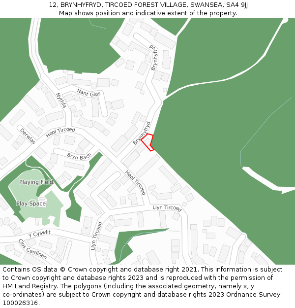 12, BRYNHYFRYD, TIRCOED FOREST VILLAGE, SWANSEA, SA4 9JJ: Location map and indicative extent of plot