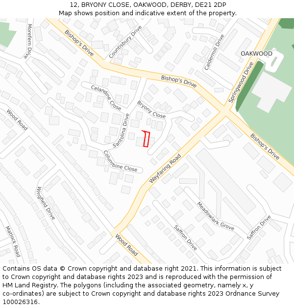 12, BRYONY CLOSE, OAKWOOD, DERBY, DE21 2DP: Location map and indicative extent of plot
