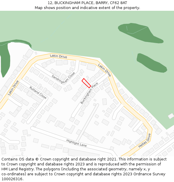 12, BUCKINGHAM PLACE, BARRY, CF62 8AT: Location map and indicative extent of plot