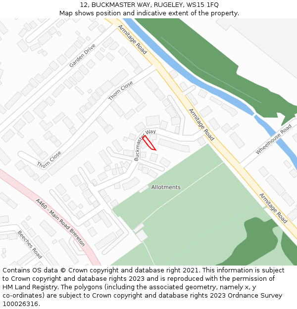 12, BUCKMASTER WAY, RUGELEY, WS15 1FQ: Location map and indicative extent of plot