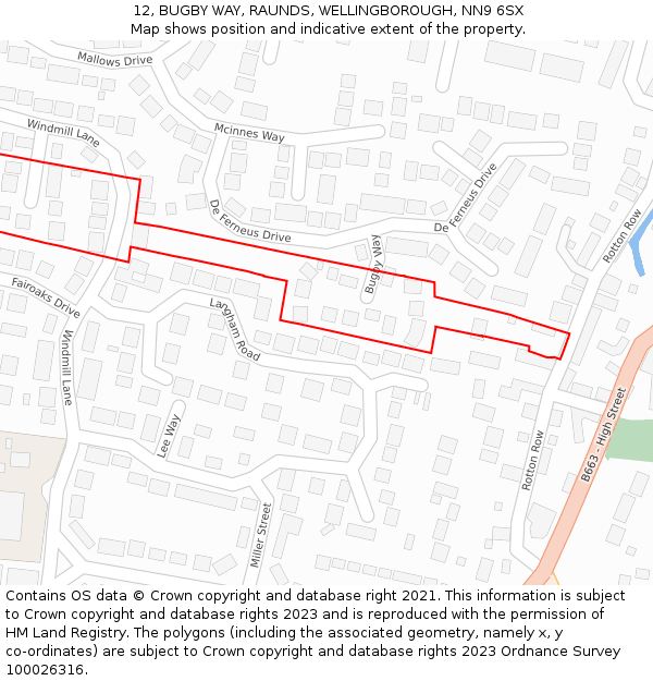 12, BUGBY WAY, RAUNDS, WELLINGBOROUGH, NN9 6SX: Location map and indicative extent of plot