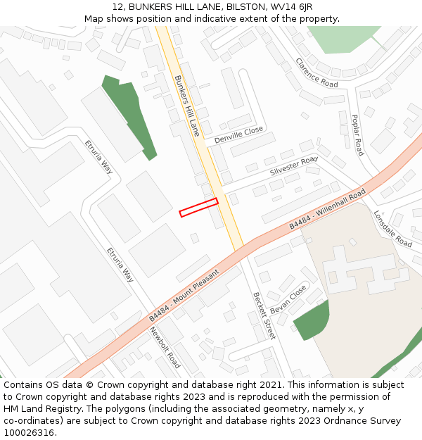 12, BUNKERS HILL LANE, BILSTON, WV14 6JR: Location map and indicative extent of plot