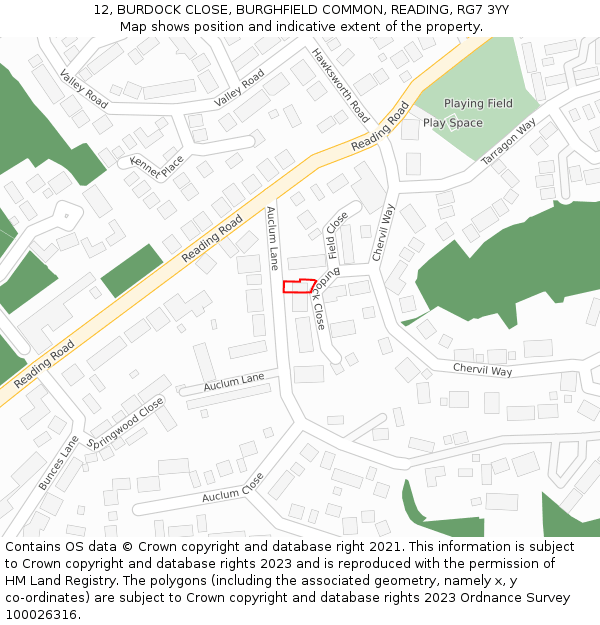 12, BURDOCK CLOSE, BURGHFIELD COMMON, READING, RG7 3YY: Location map and indicative extent of plot