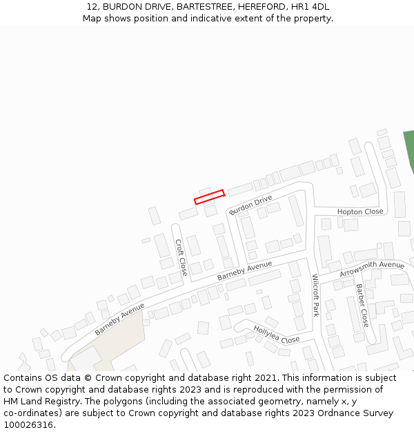 12, BURDON DRIVE, BARTESTREE, HEREFORD, HR1 4DL: Location map and indicative extent of plot
