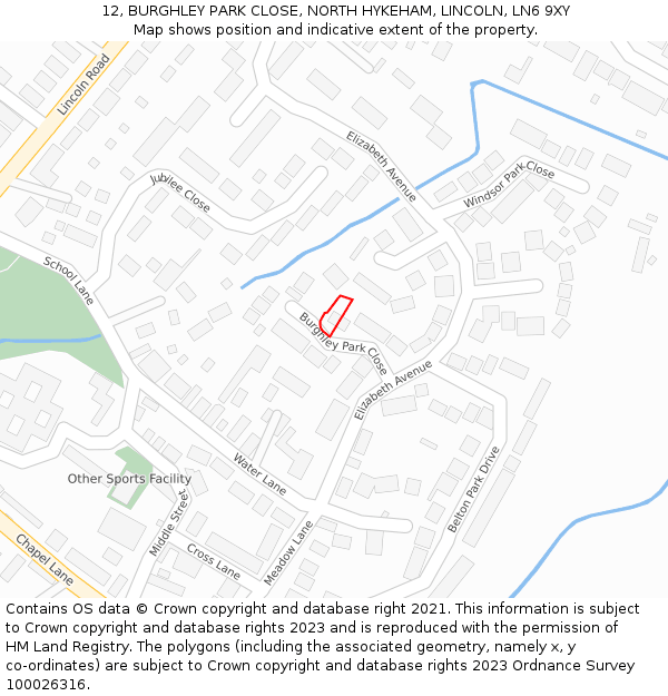 12, BURGHLEY PARK CLOSE, NORTH HYKEHAM, LINCOLN, LN6 9XY: Location map and indicative extent of plot