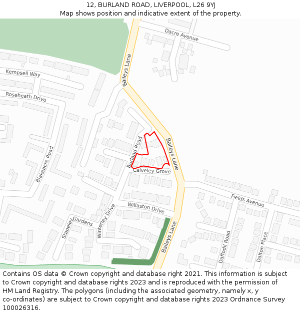 12, BURLAND ROAD, LIVERPOOL, L26 9YJ: Location map and indicative extent of plot