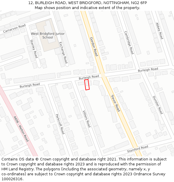 12, BURLEIGH ROAD, WEST BRIDGFORD, NOTTINGHAM, NG2 6FP: Location map and indicative extent of plot