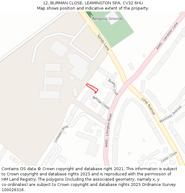 12, BURMAN CLOSE, LEAMINGTON SPA, CV32 6HU: Location map and indicative extent of plot