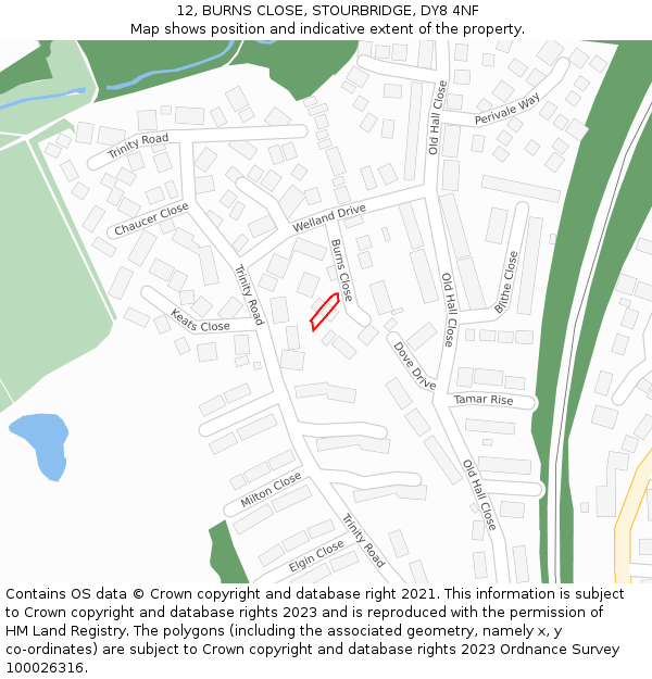 12, BURNS CLOSE, STOURBRIDGE, DY8 4NF: Location map and indicative extent of plot