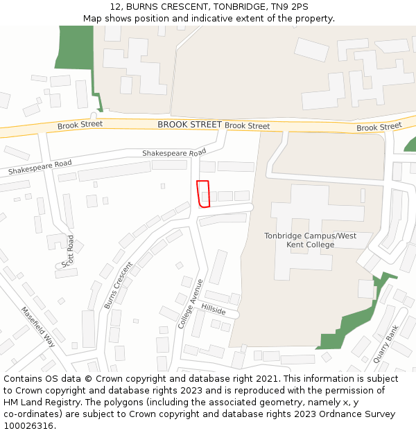 12, BURNS CRESCENT, TONBRIDGE, TN9 2PS: Location map and indicative extent of plot