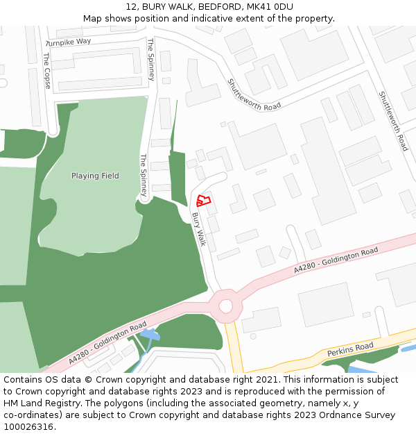 12, BURY WALK, BEDFORD, MK41 0DU: Location map and indicative extent of plot