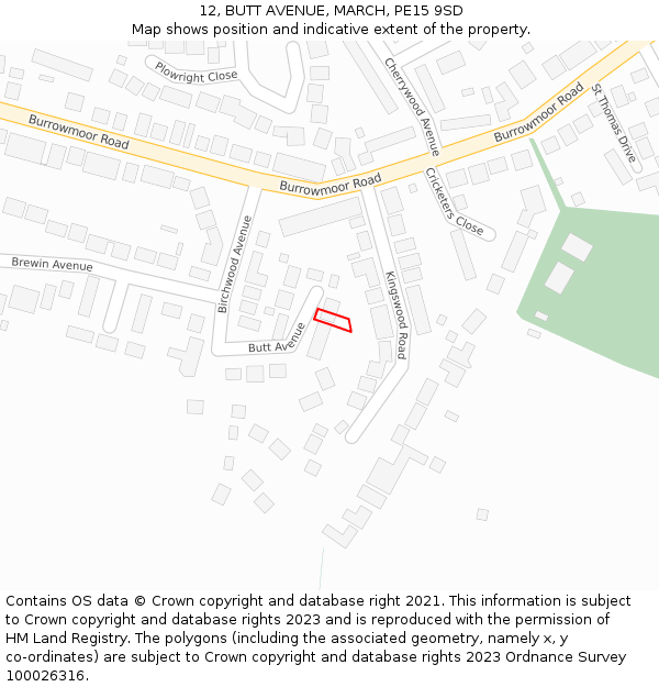 12, BUTT AVENUE, MARCH, PE15 9SD: Location map and indicative extent of plot