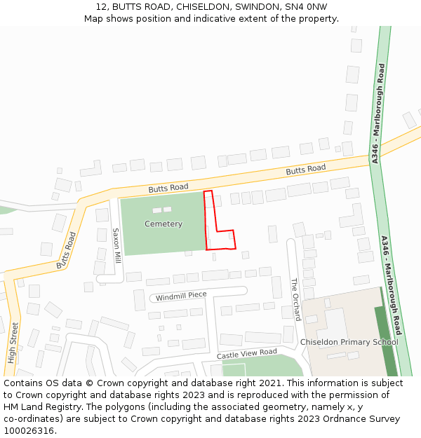 12, BUTTS ROAD, CHISELDON, SWINDON, SN4 0NW: Location map and indicative extent of plot