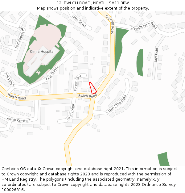 12, BWLCH ROAD, NEATH, SA11 3RW: Location map and indicative extent of plot