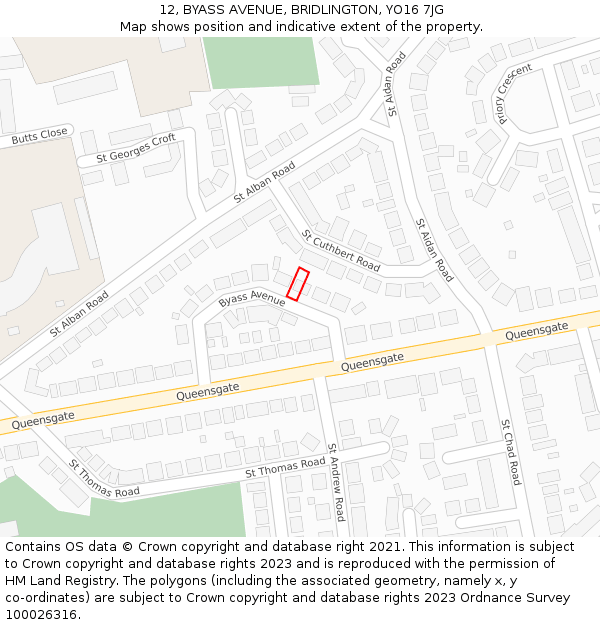 12, BYASS AVENUE, BRIDLINGTON, YO16 7JG: Location map and indicative extent of plot