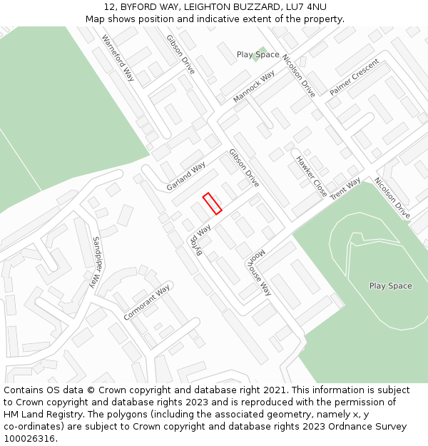 12, BYFORD WAY, LEIGHTON BUZZARD, LU7 4NU: Location map and indicative extent of plot
