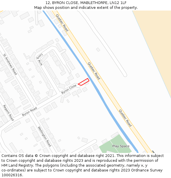 12, BYRON CLOSE, MABLETHORPE, LN12 1LF: Location map and indicative extent of plot