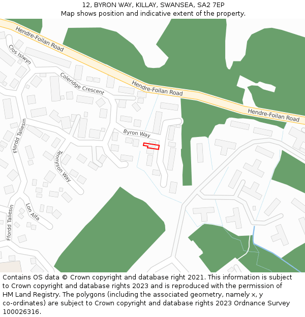 12, BYRON WAY, KILLAY, SWANSEA, SA2 7EP: Location map and indicative extent of plot