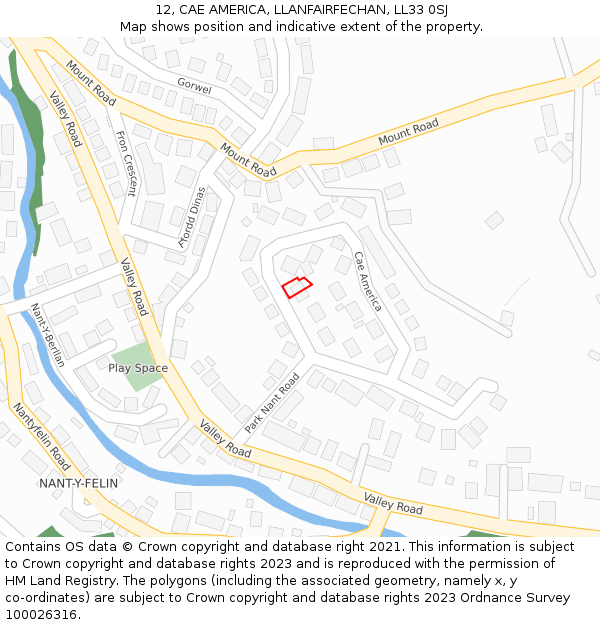 12, CAE AMERICA, LLANFAIRFECHAN, LL33 0SJ: Location map and indicative extent of plot