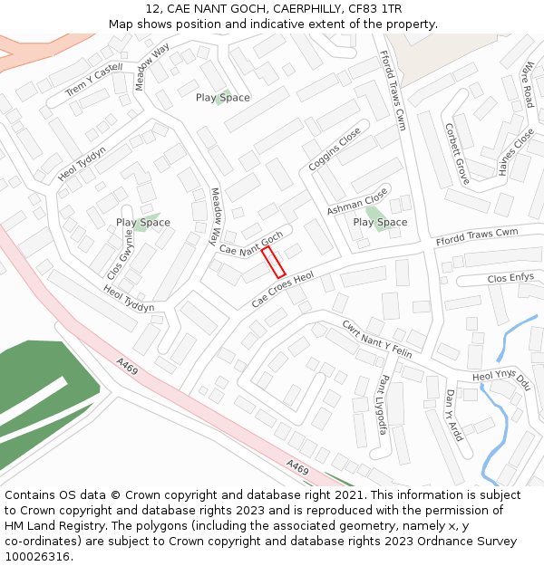 12, CAE NANT GOCH, CAERPHILLY, CF83 1TR: Location map and indicative extent of plot